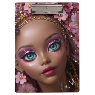 Sparkly Doll Glitter and Flowers Clipboard