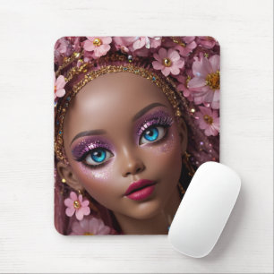 Sparkly Doll Glitter and Flowers Mouse Pad