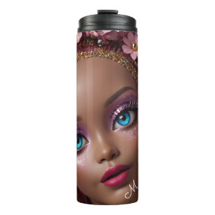 Sparkly Doll Glitter and Flowers Thermal Tumbler