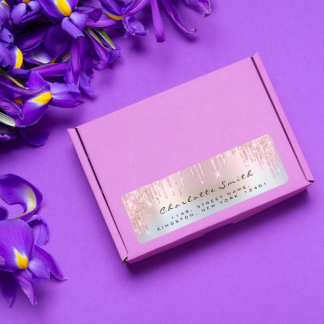 Sparkly Drips Rose Pink Return Address Holograph Label (Sparkly Drips Rose Pink Return Address Holograph Label)