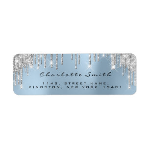 Sparkly Drips Silver Gray Grey Blue RSVP Wedding Return Address Label