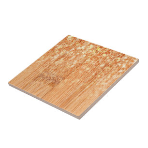 Sparkly elegant orange bamboo wood print ceramic tile