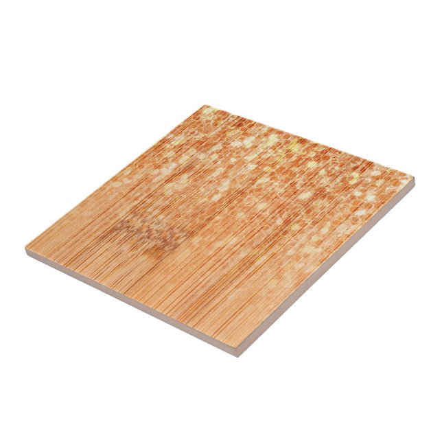 Sparkly elegant orange bamboo wood print ceramic tile (Side)