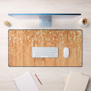 Sparkly elegant orange bamboo wood print desk mat