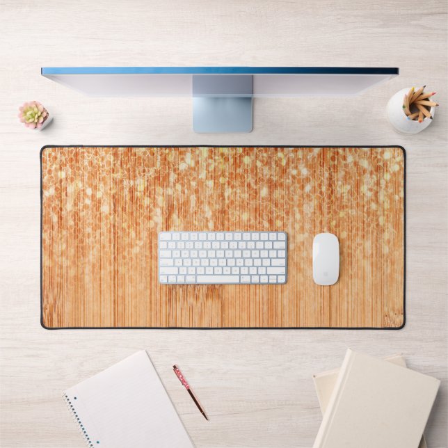 Sparkly elegant orange bamboo wood print desk mat (Office 1)
