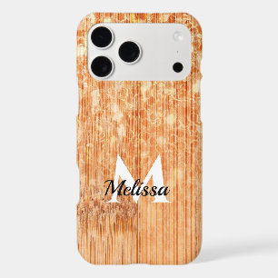 Sparkly elegant orange bamboo wood print Monogram