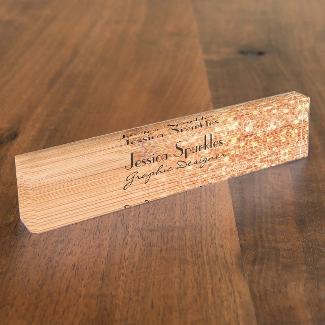 Sparkly elegant orange bamboo wood print Monogram Nameplate (Side)