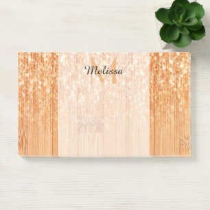 Sparkly elegant orange bamboo wood print Monogram Post-it Notes