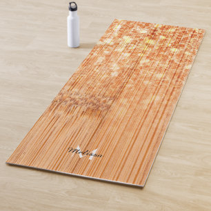 Sparkly elegant orange bamboo wood print Monogram Yoga Mat