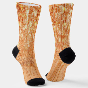 Sparkly elegant orange bamboo wood print socks