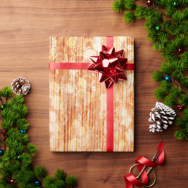 Sparkly elegant orange bamboo wood print wrapping paper (Holiday Gift)