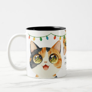 Sparkly-Eyed Cats Holy Calico Lights Two-Tone Coffee Mug