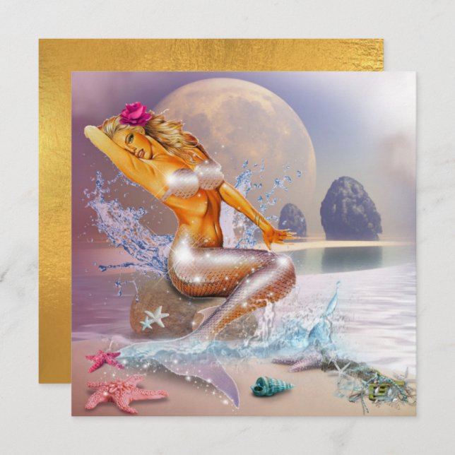 Sparkly Fantasy Mermaid Flat Card (Front/Back)