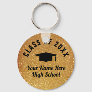Sparkly faux gold print custom graduation class of key ring