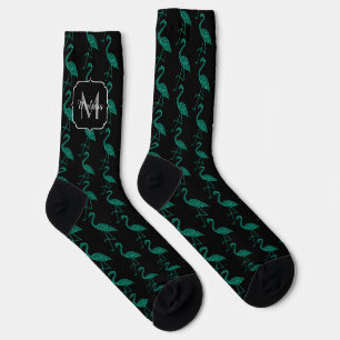 Sparkly flamingo Emerald glitter pattern Monogram Socks