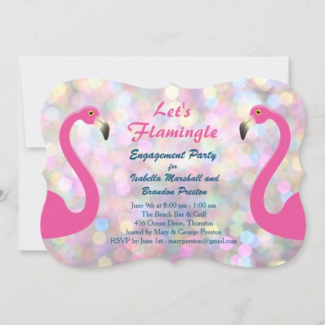 Sparkly Flamingo Engagement Party Invitation (Front)