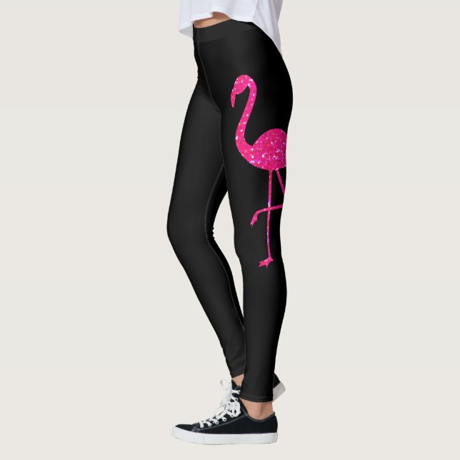 Sparkly flamingo neon Pink black Leggings (Left)