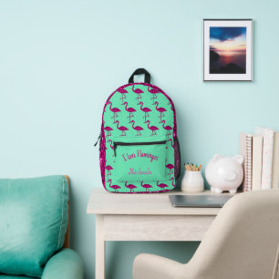 Sparkly flamingo Pink Custom name turquoise Printed Backpack