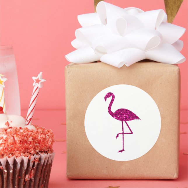Sparkly flamingo Pink glitter faux sparkles Classic Round Sticker (Party)