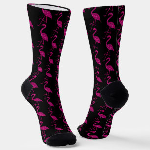 Sparkly flamingo Pink glitter pattern black Socks