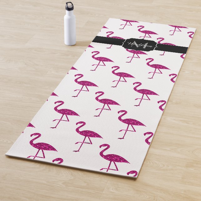 Sparkly flamingo Pink glitter sparkles Monogram Yoga Mat (In Situ)