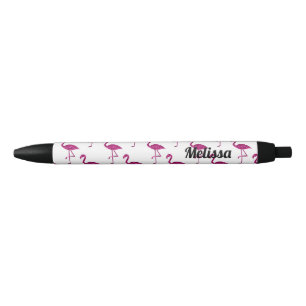 Sparkly flamingo Pink glitter sparkles Personalise Black Ink Pen