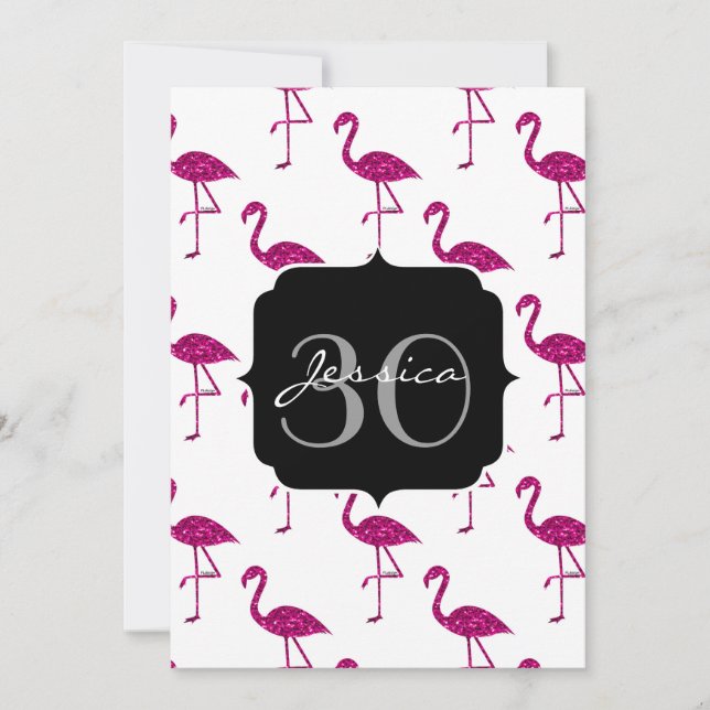 Sparkly flamingo Pink pattern Monogram invitation (Front)