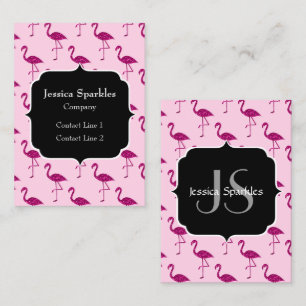 Sparkly flamingo Pink sparkles pattern Monogram Business Card