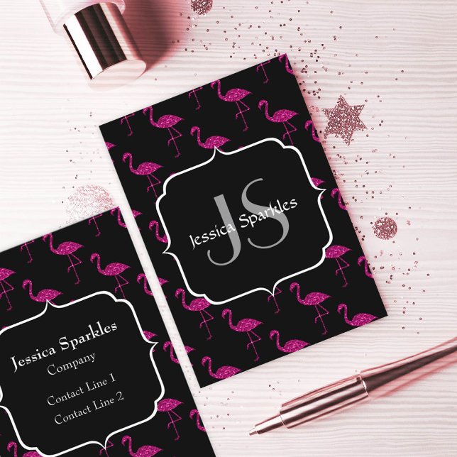 Sparkly flamingo Pink sparkles pattern Monogram Business Card (Creator Uploaded)