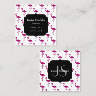 Sparkly flamingo Pink sparkles pattern Monogram Square Business Card