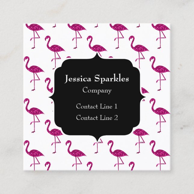 Sparkly flamingo Pink sparkles pattern Monogram Square Business Card (Front)