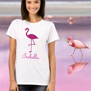 Sparkly flamingo Pink sparkles Personalise Custom T-Shirt