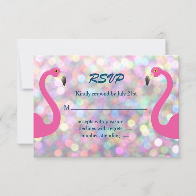 Sparkly Flamingo Wedding RSVP (Front)