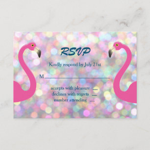 Sparkly Flamingo Wedding RSVP Card