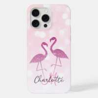 Sparkly flamingos Pink glitter sparkles Monogram