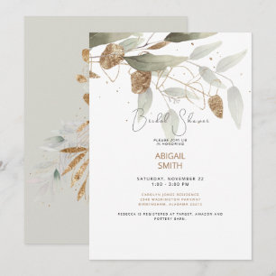 Sparkly Foliage Taupe Bridal Shower Invitation