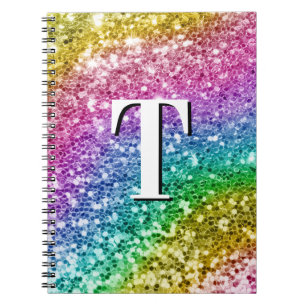 Sparkly Girly Rainbow Chunky Glitter Monogram Notebook