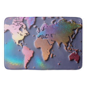 Sparkly Glitter 3D Colourful World Map Bath Mat