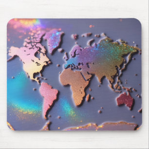 Sparkly Glitter 3D Colourful World Map  Mouse Pad
