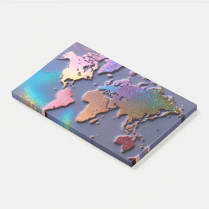Sparkly Glitter 3D Colourful World Map Post-it Notes