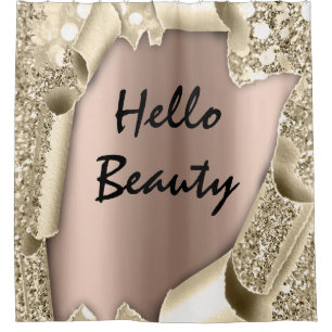 Sparkly Glitter 3D  Rose Gold HELLO Girly Shower Curtain