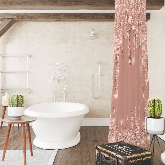 Sparkly  Glitter Drips Pink Rose Blush Powder Shower Curtain (Creator Uploaded)