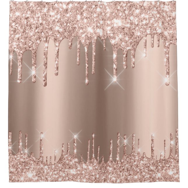 Sparkly Glitter Drips Pink Rose Gold Blush Girly Shower Curtain (Front)