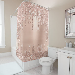 Sparkly Glitter Drips Pink Rose Gold Blush Glam Shower Curtain