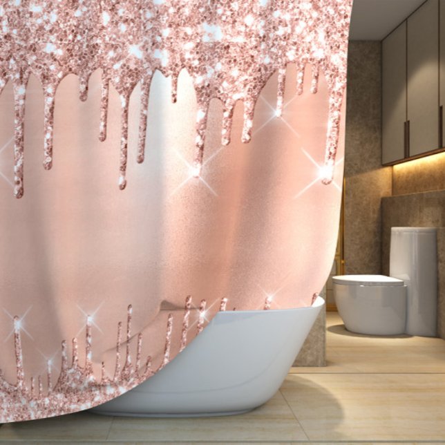 Sparkly Glitter Drips Pink Rose Gold Blush Glam Shower Curtain (Creator Uploaded)
