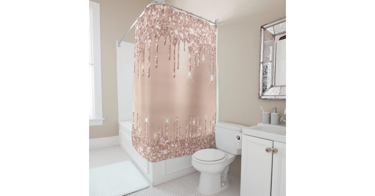 Sparkly Glitter Drips Pink Rose Gold Blush Glam Shower Curtain Zazzle Com Au - Blush Pink Glitter Shower Curtain