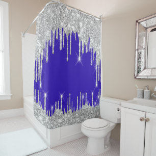 Sparkly  Glitter Drips Silver  Grey GreyRoyal Blue Shower Curtain