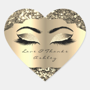 Sparkly Glitter Gold Lash Eyes Love &Thanks Girly Heart Sticker