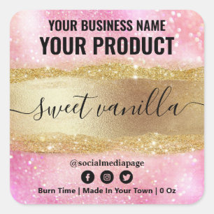 Sparkly Glitter Pink And Gold Soy Candle Labels