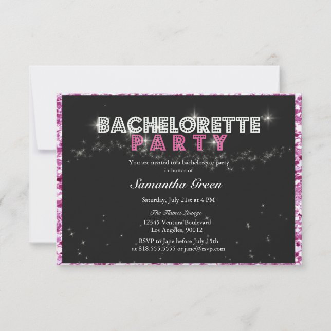 Sparkly Glitter Pink Bachelorette Party Invitation (Front)
